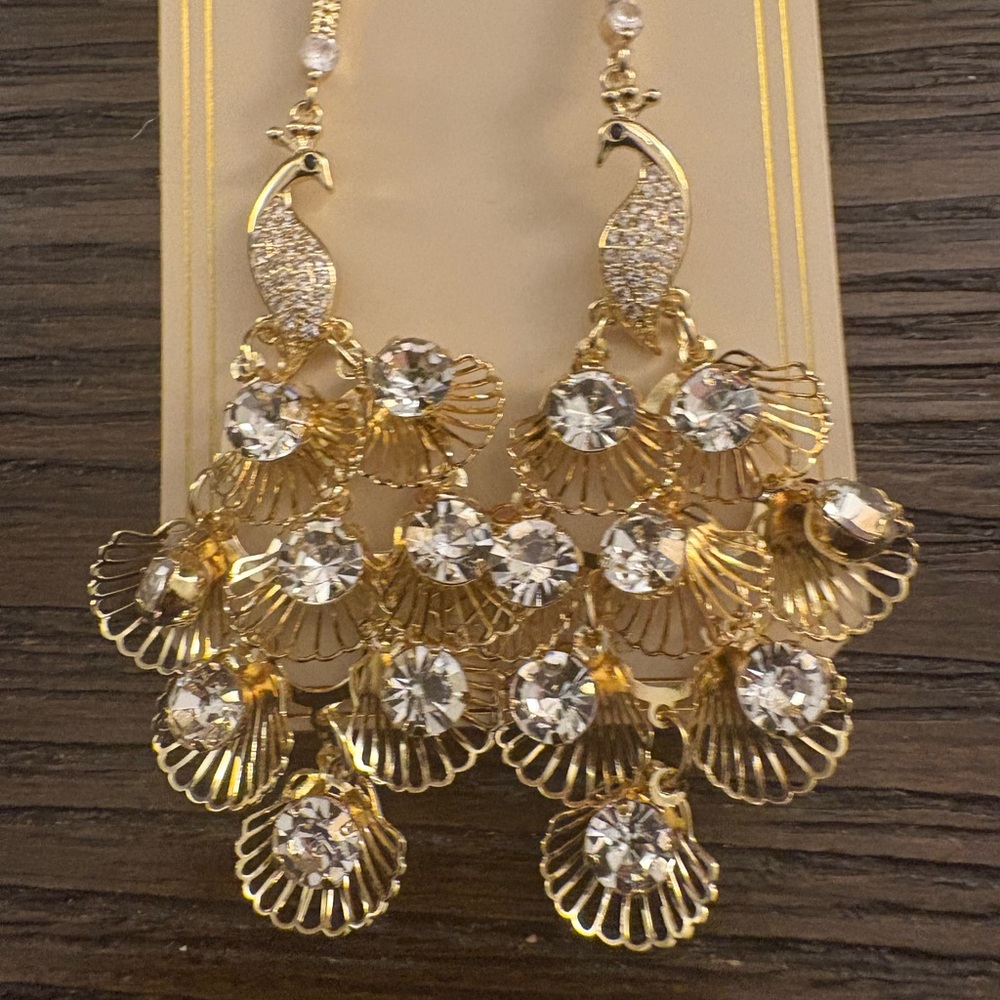 NEW Eye Candy Gold Peacock Earrings - Picture 3 of 3
